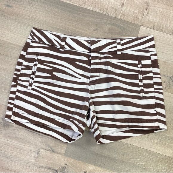 JCP Zebra Striped Flat Front Chino Shorts Size 4 Brown White - Picture 1 of 8